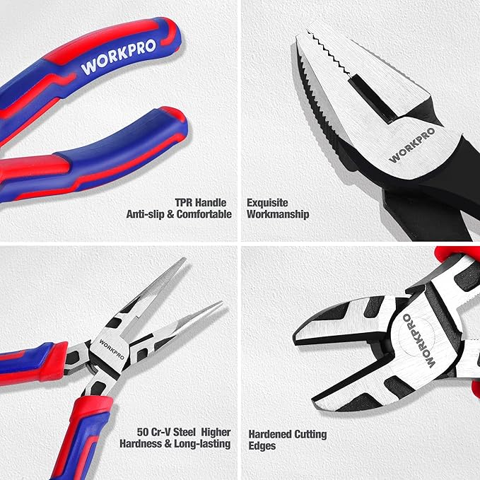 WORKPRO Pliers Set, 20-Piece Full Assortment of Pliers with 2-pack Plier Organizer Rack, Great Fits for Tool Box Drawer or Tool Chest, Ideal as Holiday, Fathers' Day and Christmas Gift