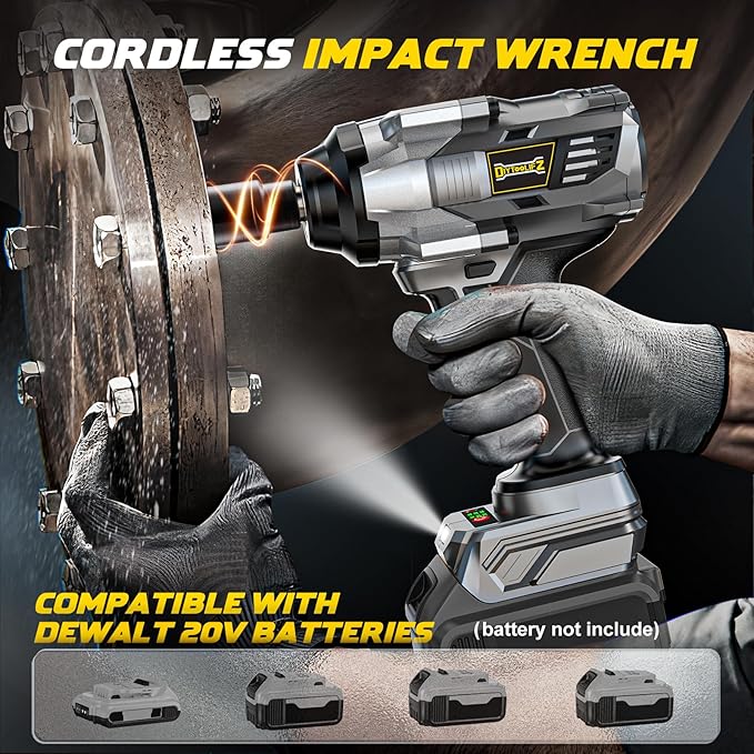 Cordless Impact Wrench 1/2 inch Compatible with DeWalt 20v Battery, 1000Ft-lbs(1360N.m) High Torque Impact Driver with 4-Modes, LED Work Light, Brushless Electric Impact Gun Car/Truck/Mower(Bare Tool)