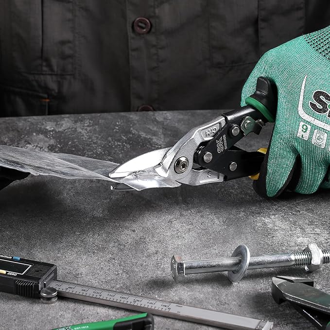 SK 10 Inch Aviation Tin Snips, Straight Cut, Cr-Mo Steel Blade, Anti-slip Handle and Safety Latch, for Cutting Sheet Metal