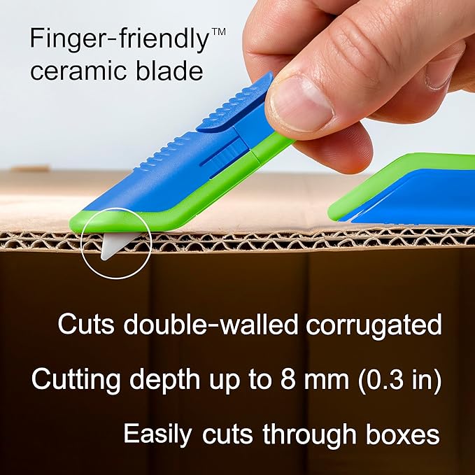 Slice Box Cutter | Manual Retracting | Heavy Duty Utility Knife | Safe Ceramic Blade Lasting 11x Longer than Metal | 1 Pack | Blue