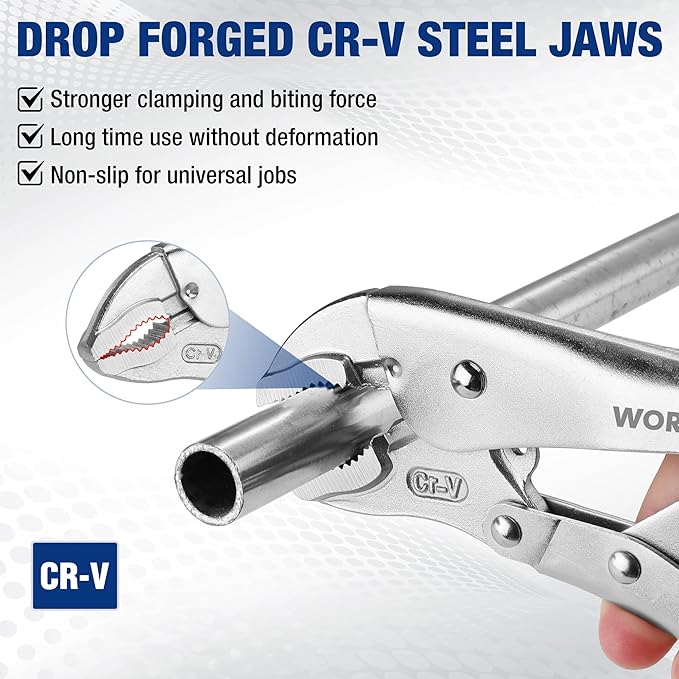 WORKPRO 5-Piece Locking Pliers Set, Pliers Tool Set, Vice Grips with Chrome-vanadium Steel, 5/7/10 inch Curved Jaw Pliers, 6.5/9 inch Long Nose Pliers