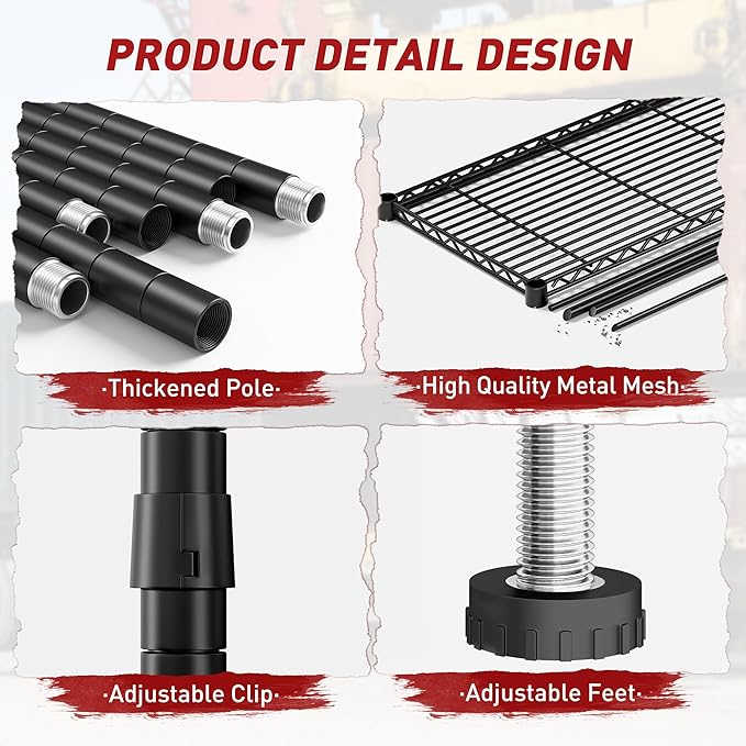 REIBII 73''W Storage Shelves Load 1650 LBS Metal Shelving 5-Tier Wire Shelving Unit for Storage Rack Adjustable Heavy Duty Metal Shelves for Pantry Kitchen Garage, 17.7" D x 73" W x 71" H,2PCS