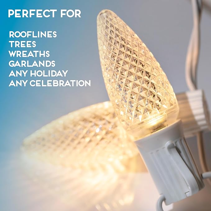 HLO Lighting Set of 500 Sun Warm White C9 Faceted LED Christmas Light Bulbs for Indoor & Outdoor Use | Durable Replacement Bulb