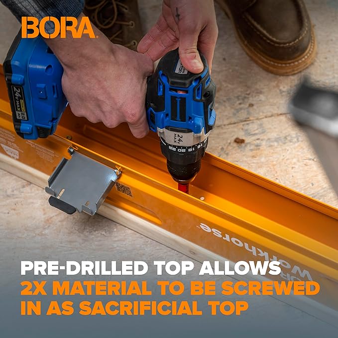 BORA Workhorse Saw horses 2 pack Folding Heavy Duty Legs, Metal Saw horse with 2x4 Bracket Built in Bottle Opener Professional Saw Horse for Woodworking Carpenters Contractors PM-3350T