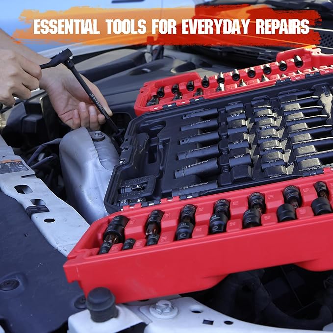 73-Piece Hex Torx Bit Impact Socket-Set, Master Impact Socket Set, SAE Metric Deep Shallow Sockets Torx Bit Sockets Includes Ratchet Handle, Adapters, Impact Universal Joint, Extension Bars