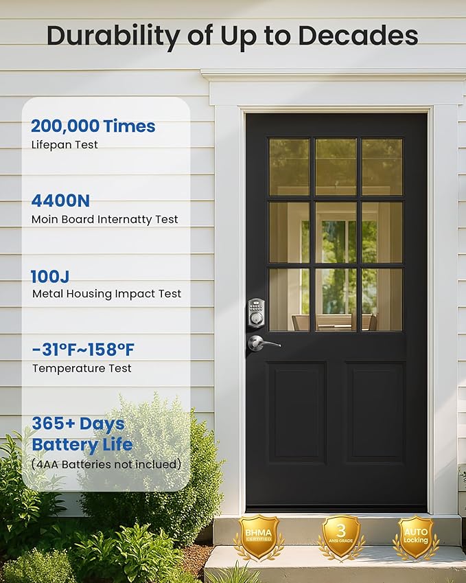 Veise Keyless Entry Door Lock with 2 Lever Handles - Electronic Keypad Deadbolt, Easy Installation Digital Smart Front Door Lock Set, Satin Nickel