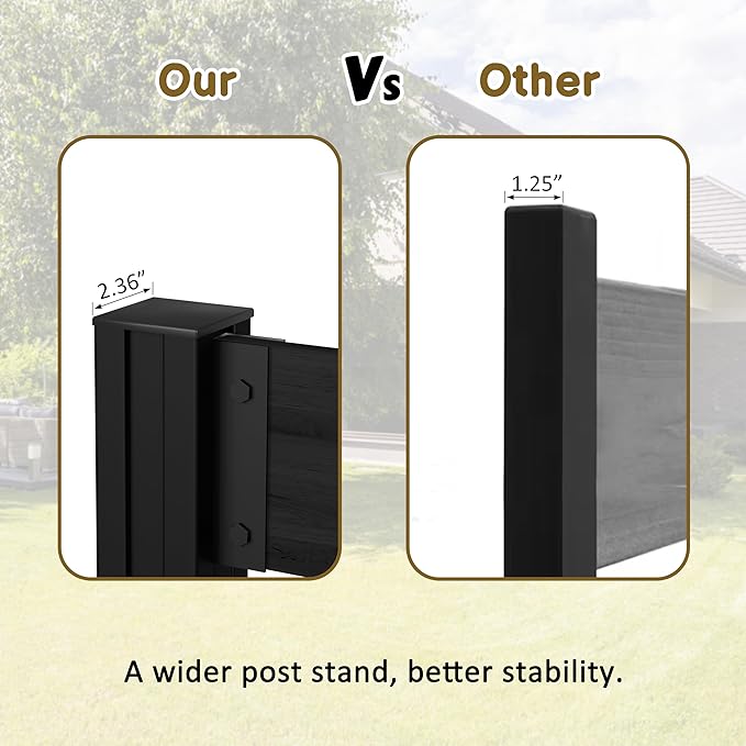 MUPATER 60” H×78” W Outdoor Privacy Screen, Wood Privacy Fence Panel for Hard Ground and Soil, 2 Way to Use, Air Conditioner Fence Kit, Trash Can Enclosure with Aluminum Stakes, Black (2 Panels)