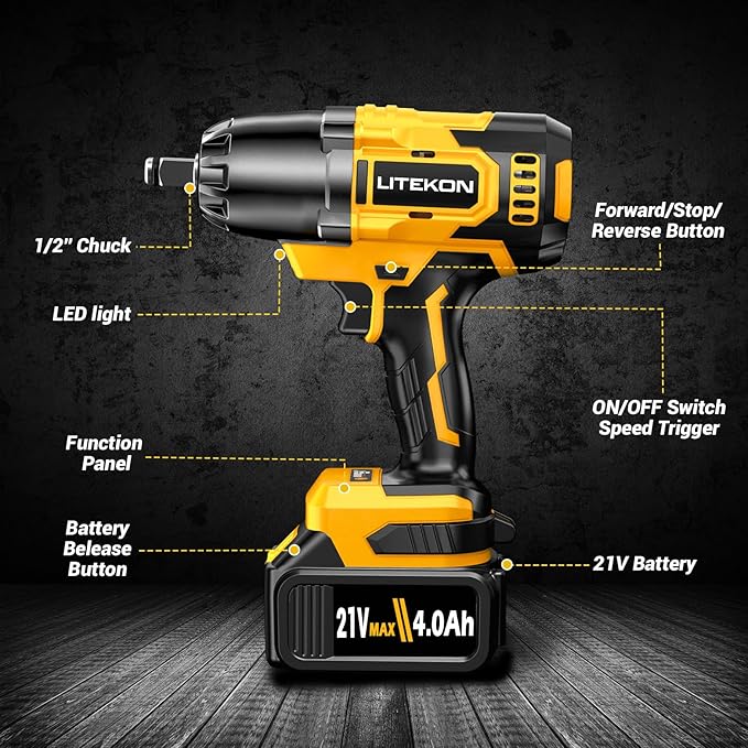 Cordless Impact Wrench 1/2 Inch, 480Ft-lbs (650N.m) Brushless High Power Impact Wrench Tool with 2x4000mAh Battery, 2500RPM High Torque Impact Gun, 7 Sockets for Home Car/Truck RV/Mower -2025 Upgraded
