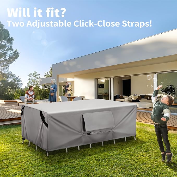 KylinLucky Patio Furniture Covers Waterproof 600D Heavy Duty - 102 x 102 inch All-Weather Outdoor Dining Set Cover for 8ft x 8ft Table and Chairs