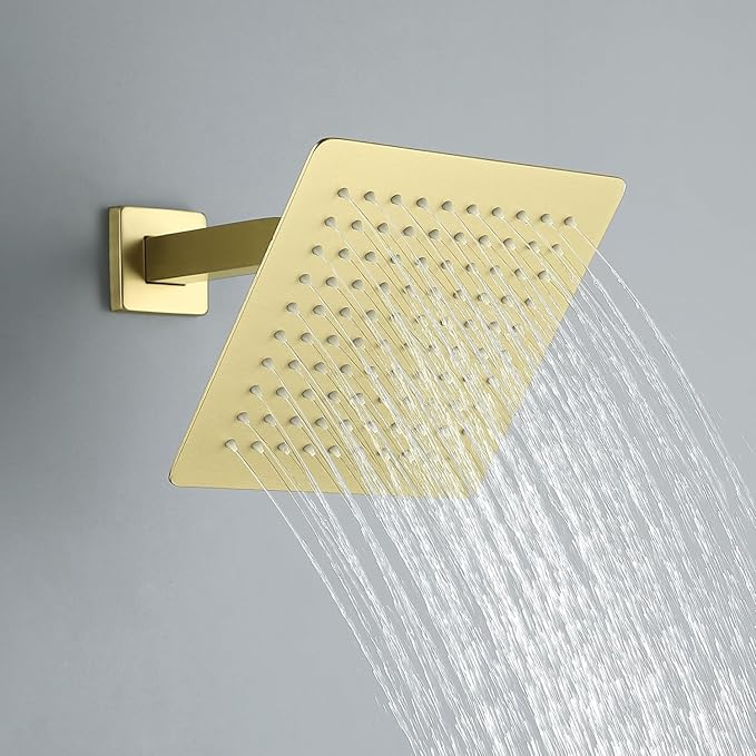 JOYWELL Shower Faucet Brushed Gold Shower System 8 Inches Rain Shower and Handheld Shower Combo,2-Function Shower Fixtures Included Shower Trim Kit