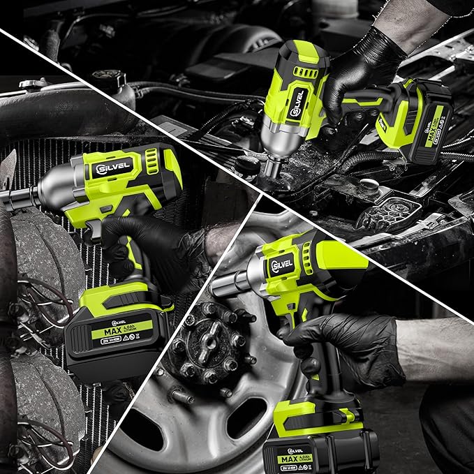 SILVEL Cordless Impact Wrench, MAX 650N.M Brushless Impact Gun 1/2 inch, 2 * 4.0Ah Battery, 6 Sockets, 3300RPM Impact Driver wih Fast Charger