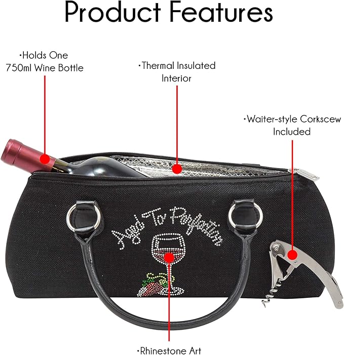 Wine Clutch Bag (Thermal Insulated) Trendy Women’s Carry Tote | Holds Red & White 750mL Bottles | Trendy Fashion | Incl. Portable Waiter-Style Corkscrew (Aged to Perfection)