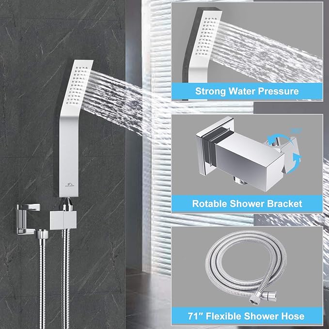 SunCleanse Rainfall Shower Faucet Set Polished Chrome Shower Combo Set for Bathroom with High Pressure 10 inch Shower Head with Handheld Shower Valves Shower Head and Handheld Ceiling Mounted