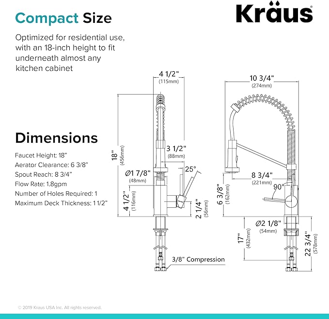 KRAUS Bolden 2-Function Single Handle Pull Down Kitchen Faucet, Commercial Style Stainless Steel/Chrome, KPF-1610SSCH