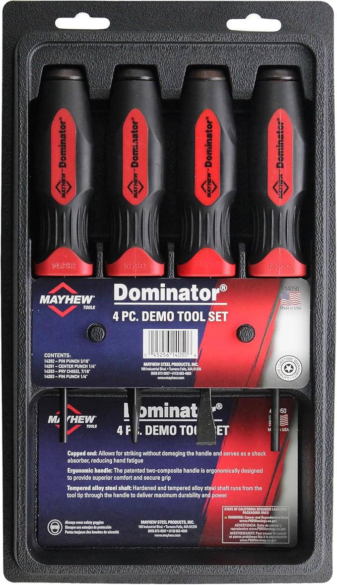 Mayhew Tools 14050 Punch and Chisel Set, 4-Piece Demo Tool Set, Black Oxide Finish