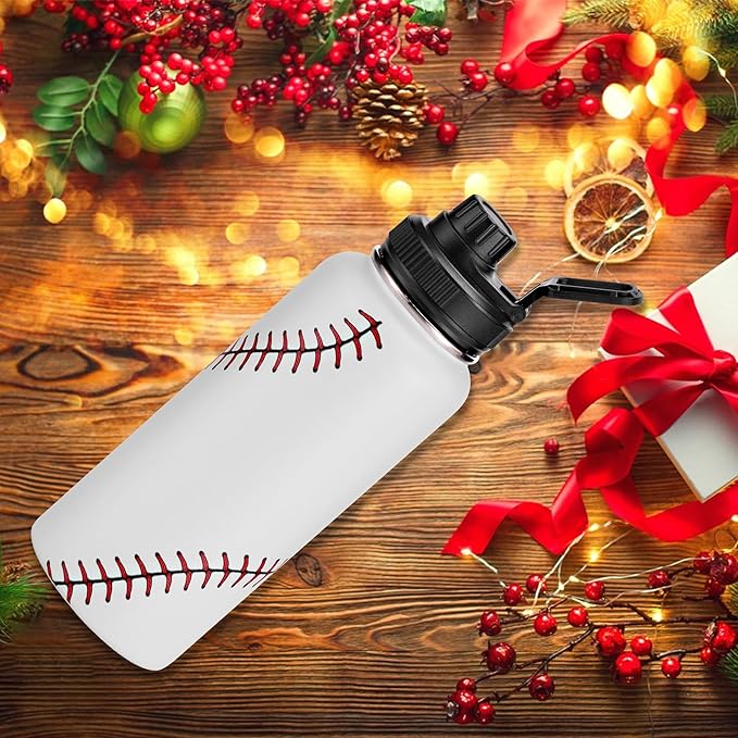 Cutiset 32 oz Baseball Water Bottle with Lids, Stainless Steel Leak Proof Sports Water Flask, Vacuum Metal Water Bottle,Baseball Line Design