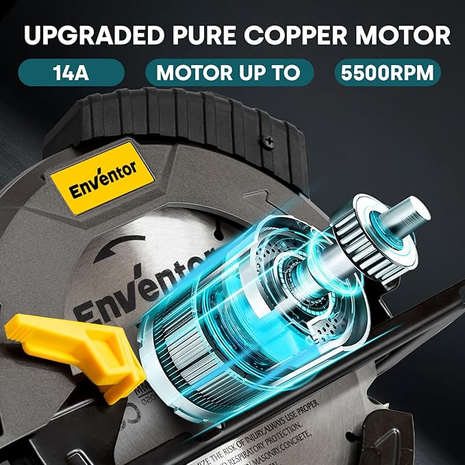 Enventor Circular Saw Corded, 14A Electric Circular Saws 7-1/4-Inch with Laser Guide, 2 Blade Saws (40T/24T), Max Cutting Depth 2-7/16"(90°), 1-13/16"(0°-45°), Single Handed Bevel, 5500RPM, Blue