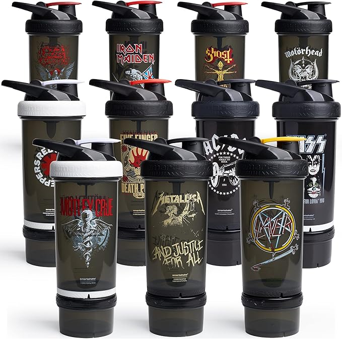 Smartshake Revive Motley Crue Protein Shake Bottles 750ml – Protein Shaker Bottle with Storage Compartment – Shaker Cups for Protein Shakes + Powder, Rock Band Collection