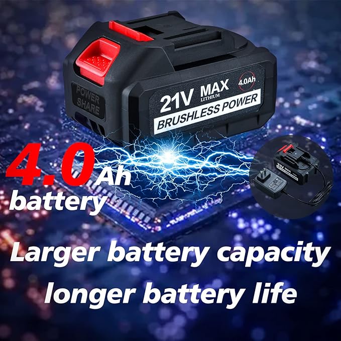 AOBEN 21V Cordless Impact Wrench Powerful Brushless Motor with 1/2" Square Driver, Max 300 Torque ft-lbs (400N.m),2X 4.0A Li-ion, 6Pcs Impact Sockets,Fast Charger and Tool Bag
