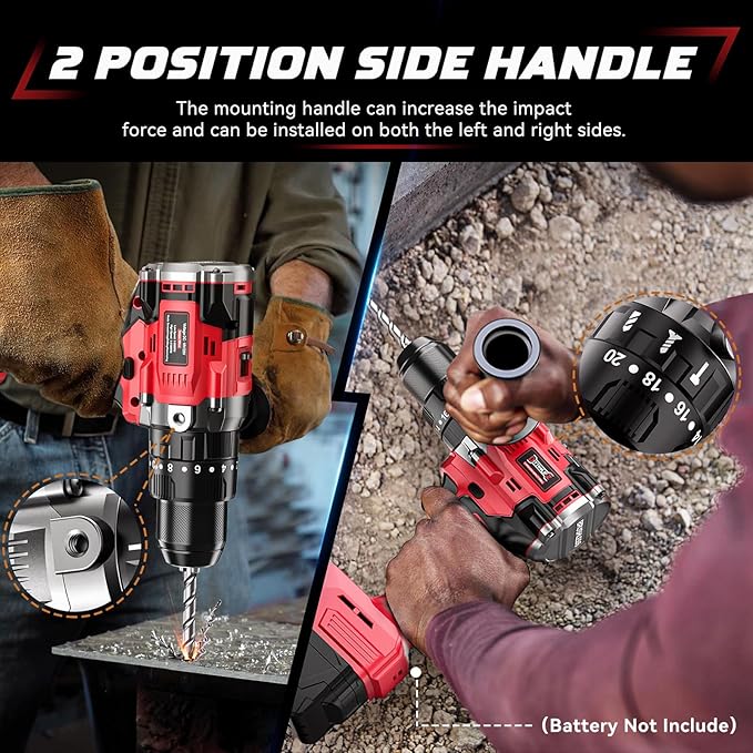 Cordless Drill Set Compatible with Milwaukee 18V Battery, 20+3 Torque Setting Power Drill Driver Set, 1/2 Inch Keyless Chuck Brushless Compact Driver/Drill Kit Tool (Battery Not Included)