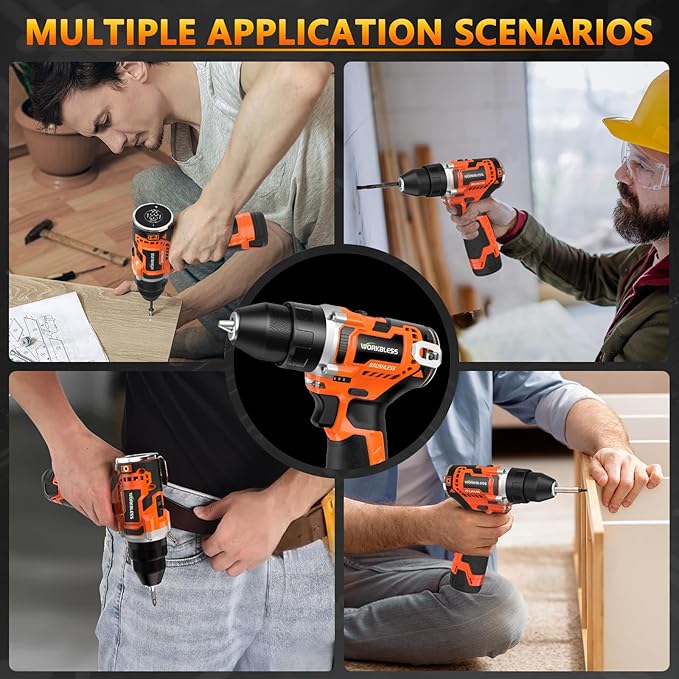 12V Brushless Power Drill, Cordless Drill with LCD Smart Display, 29+1 Torque Setting, 3/8 Inch Keyless Metal Chuck, 2.0Ah Battery, Fast Charger and 18Pcs Bits Included(Orange)