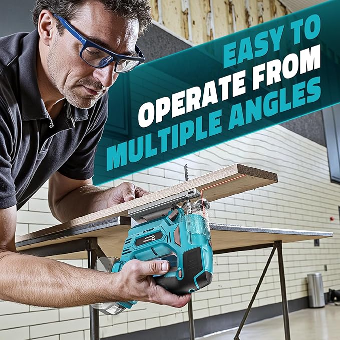 Jig Saw Compatible with Makita 18V Battery, Laser Guide Cordless Jigsaw Tool, 3000RPM Brushless Motor, Variable Speed, 45° Bevel Angle Cut, LED Light, 3 Orbital Sets, 6PCS Blades (No Battery)