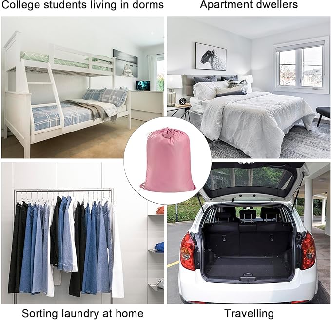 Polecasa Heavy Duty Large Laundry Bag with 130gsm Tear Resistant Fabric and Handles, Easy to Carry Durable Dirty Clothes Drawstring Bag, Perfect for College Dorm, Travel, 2 Pack 28”x36”, Pink