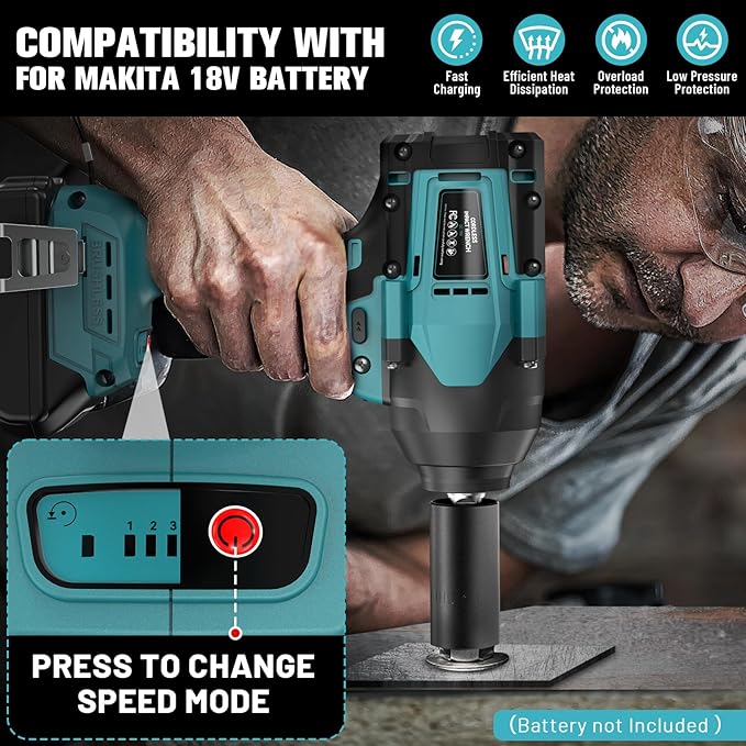 Cordless Impact Wrench 1/2 inch for Makita 18V Battery, 600Ft-lbs(850N. m) Brushless High Torque Power Tool with LED Work Light and Belt Clip (Battery Not Included)