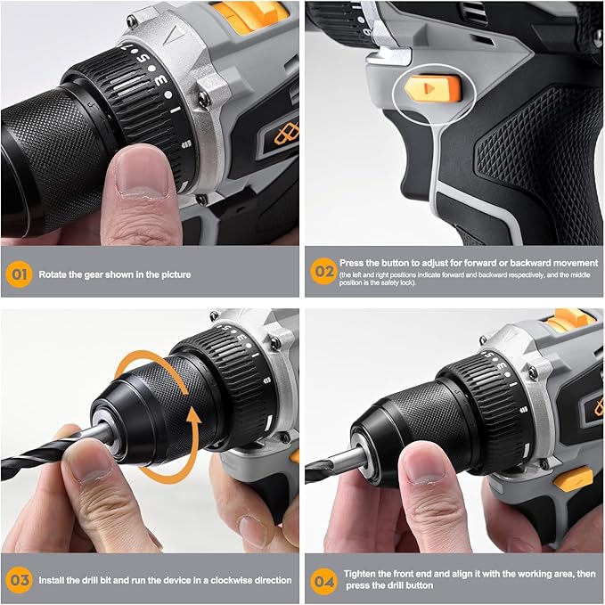 20V Brushless Cordless Lithium-Ion Drill Set, Compact Design, Gray Rechargeable Lithium-Ion Drill Kit, including 2.0Ah Battery, Charger and 3/8-inch Keyless Chuck