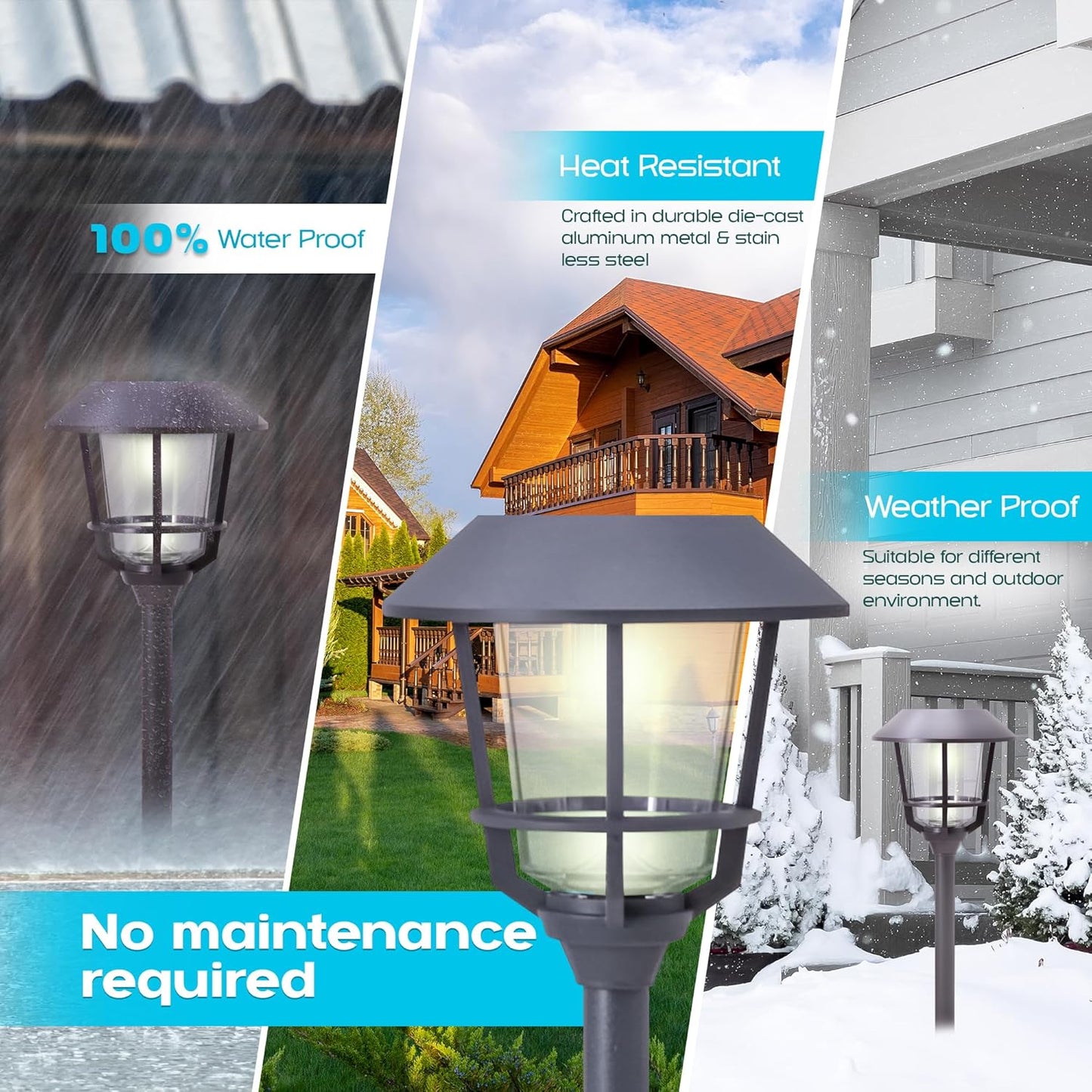 Solar LED Path Lights 4 Pack – 12 Lumens, Warm White, Weathered Zinc, Stainless Steel, Solar Powered, Weather-Resistant Outdoor Lighting for Walkway, Garden, Patio, Sidewalk