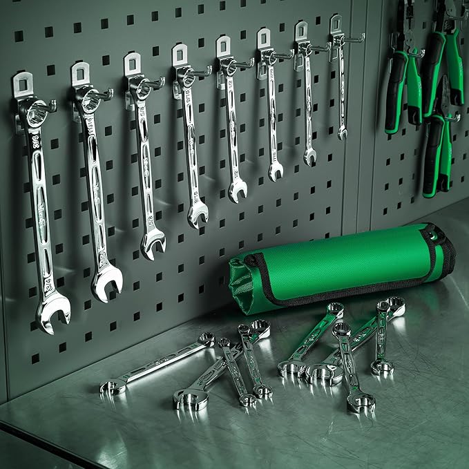 SK Combination Wrench Set, SAE 5/16" to 3/4", Metric 8, 10, 12, 13, 14, 15, 17, 19mm, 16-Piece, SuperKrome Finish, Premium CR-V Construction, with Rolling Pouch