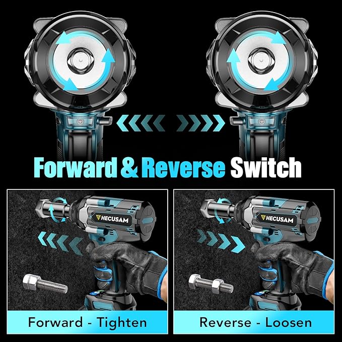 1/2" Cordless Impact Wrench, 1000N.m (740Ft-lbs) Brushless Impact Gun, 2x4.0Ah Batteries, Max 2700RPM with Reverse Auto-Stop & LED Light for Car Truck Lug Nuts, Auto Repair, Industrial & DIY