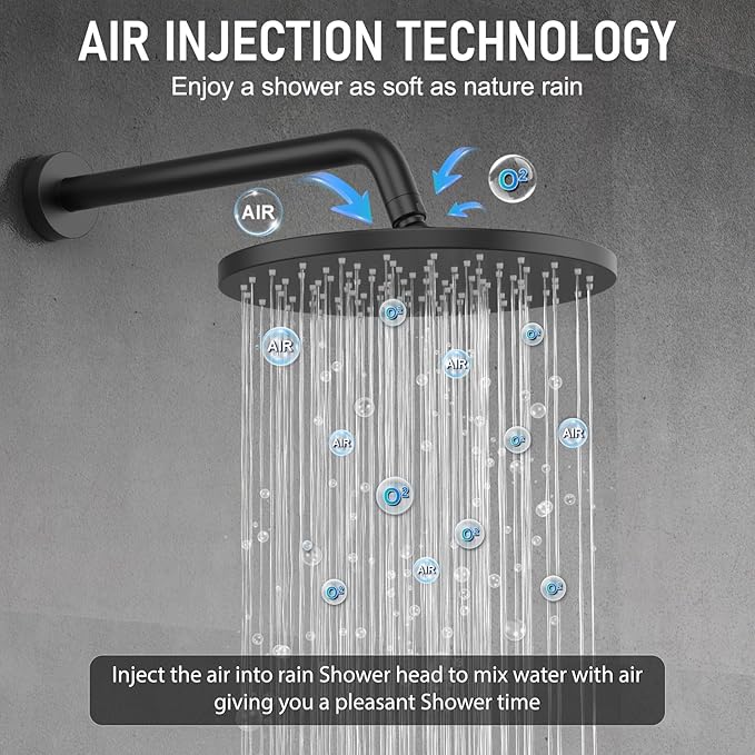 Iriber Thermostatic Shower System Wall Mount with 10 Inch Roud Rainfall Shower Head and Handheld,Shower Faucet Mixer Trim Kit (Valve Included),Matte Black