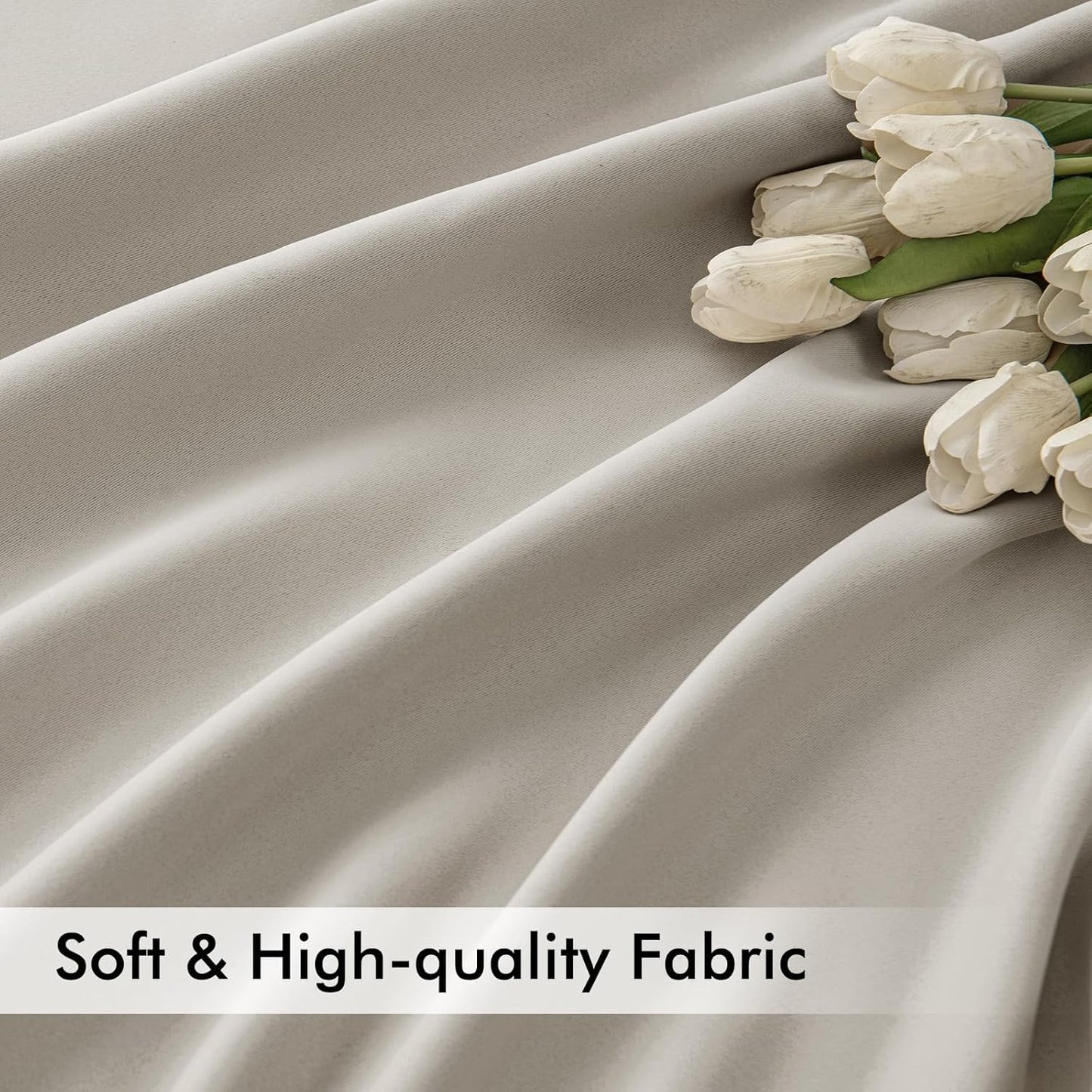 MIULEE Natural Back Tab Blackout Curtains 63 Inch Length 2 Panels Set for Living Room Bedroom Privacy, Rod Pocket/Pinch Pleat Thermal Insulated Room Darkening Pleated Light Blocking Drapes