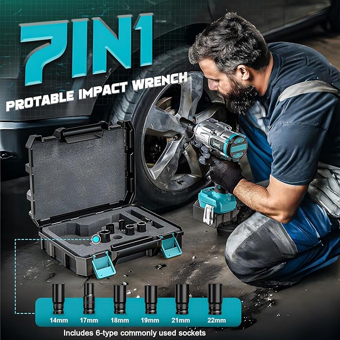 Cordless Impact Wrench 1/2 inch for Makita 18v Battery, 900FT-LBS (1200N.m) Brushless Electric Impact Gun for Car Home, High Torque Power Impact Driver with 6Pcs Sockets & Storage Case (No Battery)