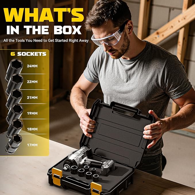 Cordless Impact Wrench 1/2 inch Compatible with Dewalt 20v Battery, 1700 Ft-lbs High Torque Impact Driver with 6Pcs Sockets & Storage Case, Brushless Electric Impact Gun with 4-Speed & LED Light