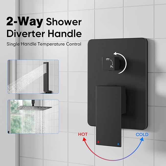 ESNBIA Shower System Black, All Metal Ceiling Shower Faucet Set with Pressure Balance Valve Kit,10" Rain Heads with Handheld Spray Combo, Matte Black