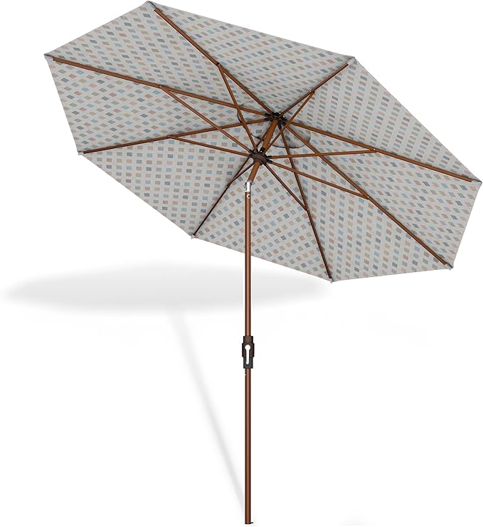 Midtown Umbrellas Sunbrella Umbrella Large Patio Umbrella 2-10 Feet Infused Gem Fabric, Auto-Tilt Aluminum Frame Backyard Umbrella, Deck Umbrella, Garden Umbrella & Porch Umbrella - Wooden Pole