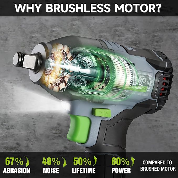 WORKPRO Cordless Impact Wrench 1/2 inch, 20V Brushless Impact Gun, High Torque 370 Ft-Lbs (500N.M), Variable Speeds, with 4.0 Ah Battery, Fast Charger, 4 Impact Sockets and Storage Case
