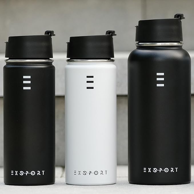 Stainless Steel Water Bottle - 18 Oz Water Bottle with Straw Lid, Coffee Lid, and Wide Mouth Lid - Double Insulated Water Bottle - Metal Water Bottle - Hot and Cold Insulated Thermos - (Black)