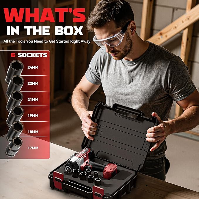 Cordless Impact Wrench 1/2 inch Compatible with Milwaukee 18v Battery, 1700 Ft-lbs High Torque Impact Driver with 6Pcs Sockets & Storage Case, Brushless Electric Impact Gun with 4-Speed & LED Light
