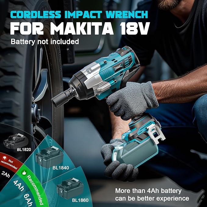 Cordless Impact Wrench 1/2" Compatible with Makita 18V Battery, 1700 Ft-lbs High Torque Impact Driver, Brushless Electric Impact Gun with 4 Speed Modes & LED Light for Car, Truck, Mower(Bare Tool)