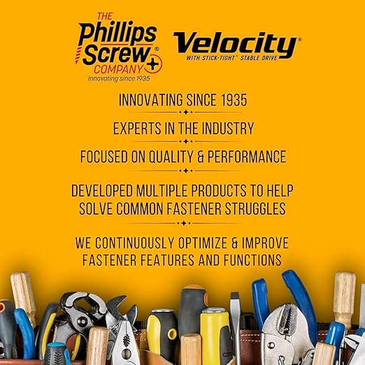 Velocity Interior Wood Screws Assortment Kit in 7 Sizes, Stick Tight Technology, Zinc Plated Carbon Steel, Includes 2 PSD ACR Drive Bits, Set Screw Assortment Kit Storage Organizer (155 Pieces)