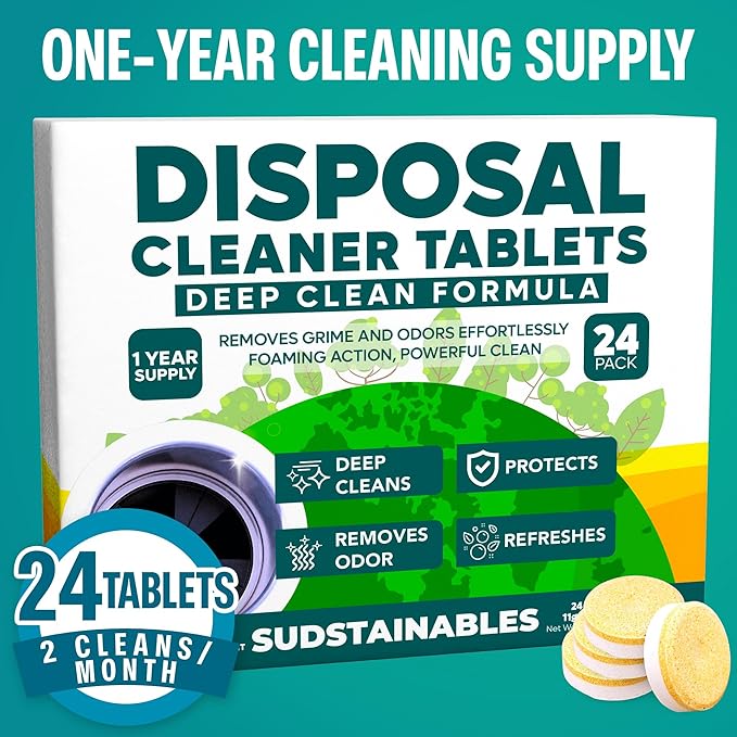 Sudstainables Garbage Disposal Cleaner Tablets 24-Pack - Sink Cleaner and Deodorizer, Disposal Cleaner and Deodorizer, Garbage Disposal Cleaner and Deodorizer Tablets - up to 1-year Supply