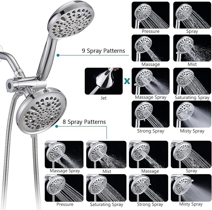 PROOX 3 Handle Tub Shower Faucet Set, Dual shower head Combo with Tub and Shower Trim Kit with Rough-in Valve, Polished Chrome Bathtub Shower Faucets, Wall Mounted Bathroom Rain Shower System