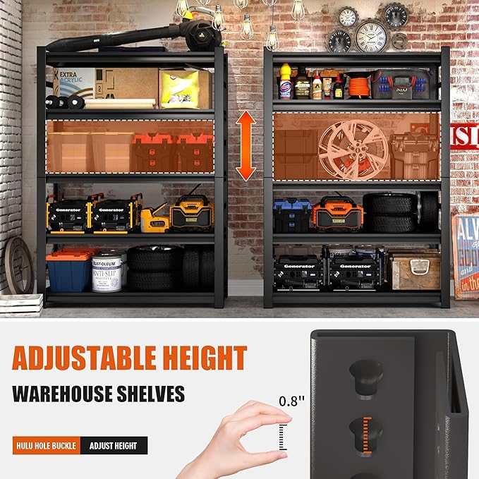 Heavy Duty 5-Tier Garage Shelf Steel Unit 3000lb Capacity | Garage & Basement Storage | Industrial Metal Shelving for Warehouse Workshop | Adjustable Rust-Resistant (72"H x 36"W x 16"D, Black)