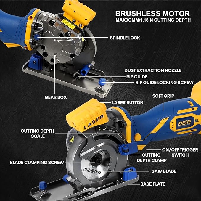 Mini Circular Saw Compatible with DeWalt 20V Max Battery,3-1/2" Brushless Cordless Round Saw Kit w/4Ah Battery & 1.5A Charger,Laser Guide,3200 RPM,Ideal for Wood,PVC,Metal