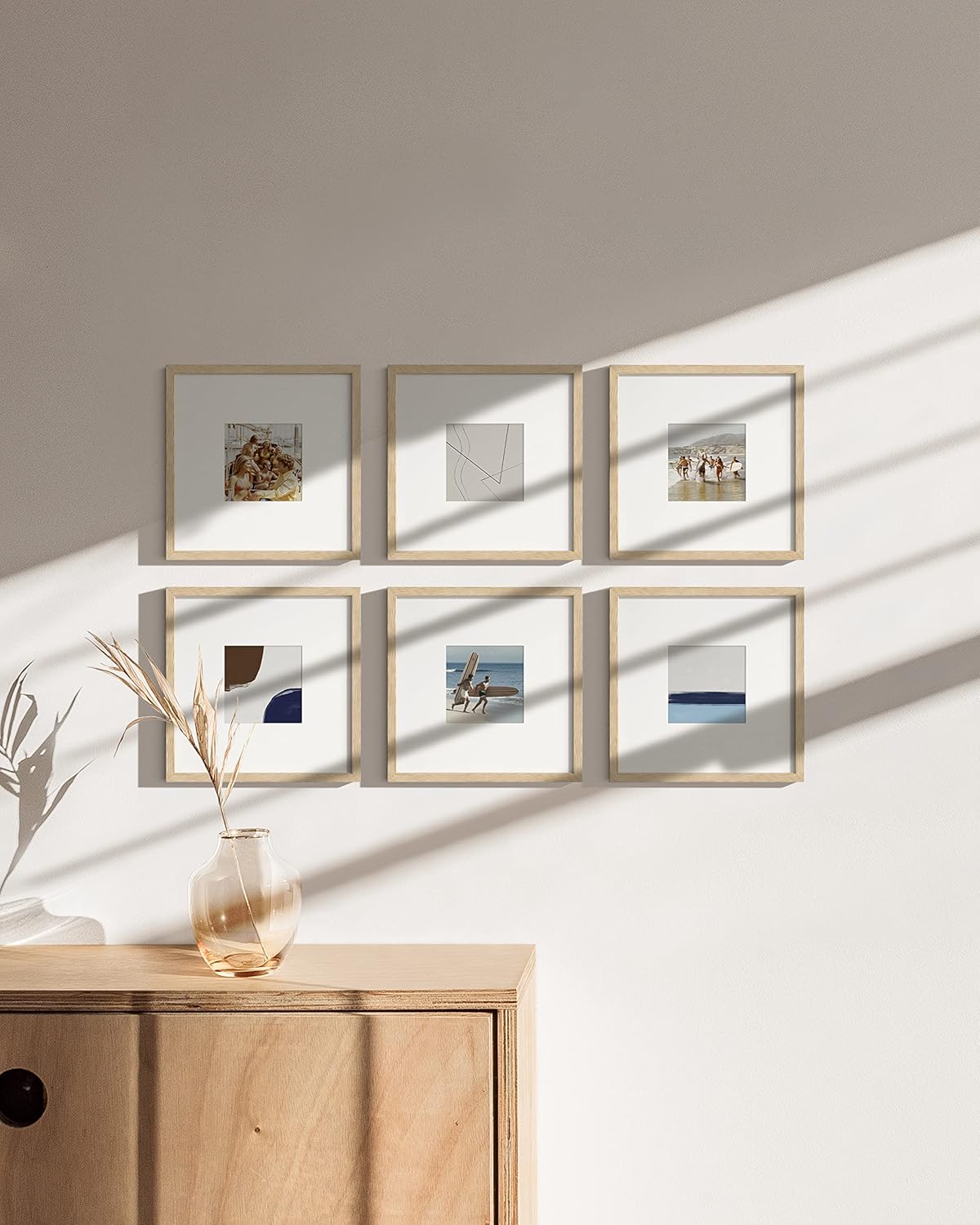 HAUS AND HUES Square Picture Frames 8 x 8 Set of 15 - Photo Gallery Wall Frame Set, Oak Wood, 8x8 Frames with Mat, Beige