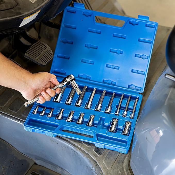 NEIKO 10057A XZN Triple Square Bit Set, 20-Piece, Extra Long 4" Spline Socket, 4mm to 18mm, 12 Point Tamperproof, Square Drive, S2 & Cr-V Steel