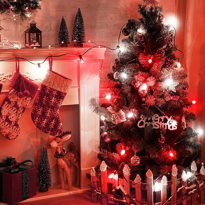 Brightown 25 Pack C9 LED Christmas Light Bulbs, Red and Pure White Plastic C9 Shatterproof LED Bulbs Replacement for Christmas String Lights, E17 Intermediate Base